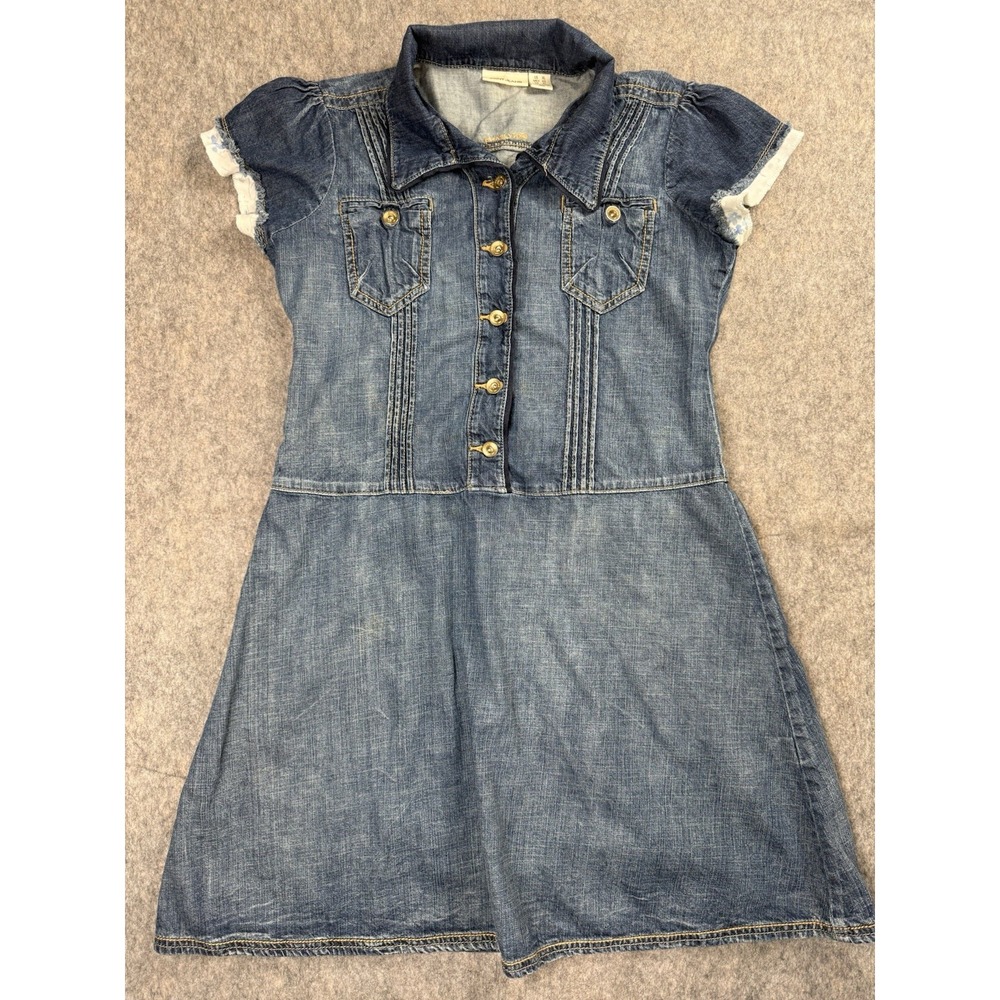 DKNY Jeans Denim Mini Dress Women's XL Blue Button Front Collared Y2K - Picture 1 of 8